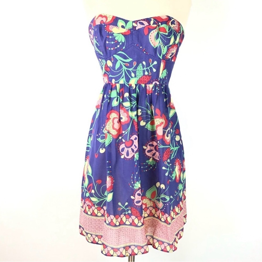 Shoshanna Silk Lotus Strapless Dress Size 0